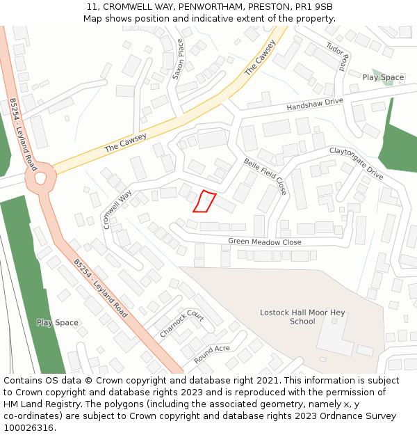 11, CROMWELL WAY, PENWORTHAM, PRESTON, PR1 9SB: Location map and indicative extent of plot
