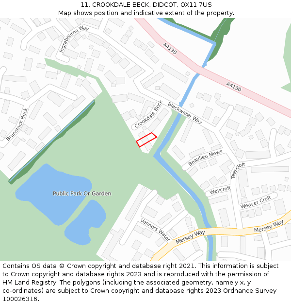 11, CROOKDALE BECK, DIDCOT, OX11 7US: Location map and indicative extent of plot