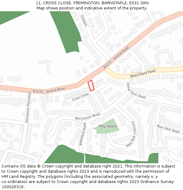 11, CROSS CLOSE, FREMINGTON, BARNSTAPLE, EX31 3AN: Location map and indicative extent of plot