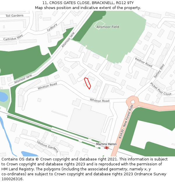 11, CROSS GATES CLOSE, BRACKNELL, RG12 9TY: Location map and indicative extent of plot
