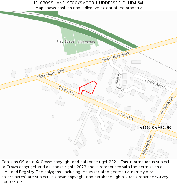 11, CROSS LANE, STOCKSMOOR, HUDDERSFIELD, HD4 6XH: Location map and indicative extent of plot