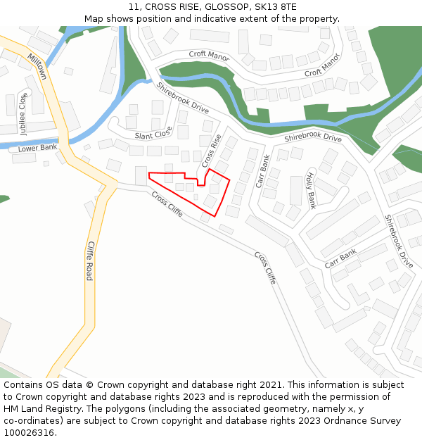 11, CROSS RISE, GLOSSOP, SK13 8TE: Location map and indicative extent of plot