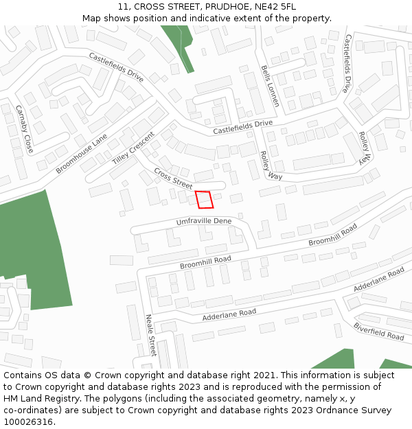 11, CROSS STREET, PRUDHOE, NE42 5FL: Location map and indicative extent of plot