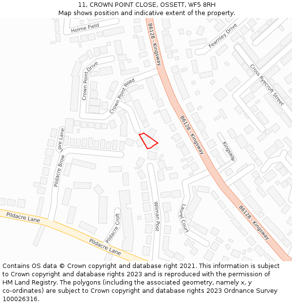 11, CROWN POINT CLOSE, OSSETT, WF5 8RH: Location map and indicative extent of plot