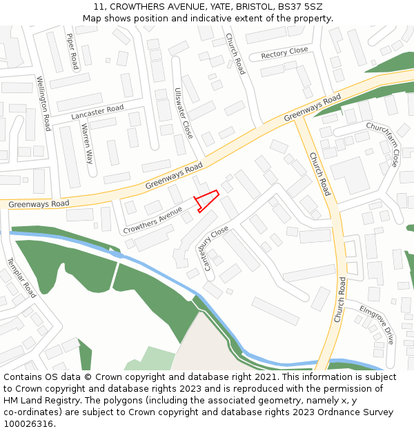 11, CROWTHERS AVENUE, YATE, BRISTOL, BS37 5SZ: Location map and indicative extent of plot