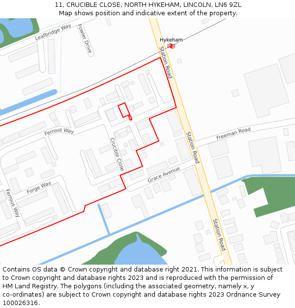 11, CRUCIBLE CLOSE, NORTH HYKEHAM, LINCOLN, LN6 9ZL: Location map and indicative extent of plot