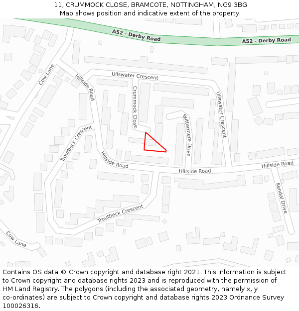 11, CRUMMOCK CLOSE, BRAMCOTE, NOTTINGHAM, NG9 3BG: Location map and indicative extent of plot