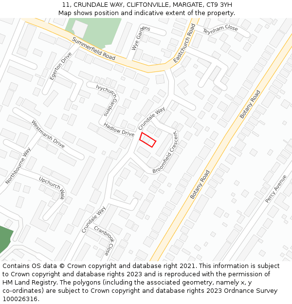 11, CRUNDALE WAY, CLIFTONVILLE, MARGATE, CT9 3YH: Location map and indicative extent of plot