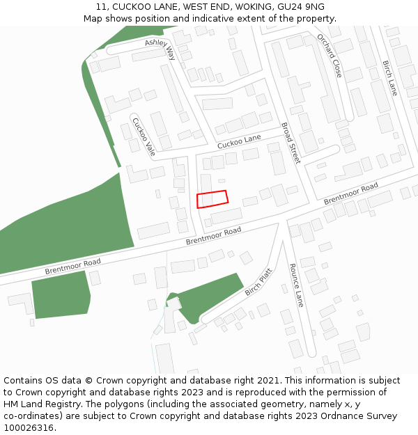 11, CUCKOO LANE, WEST END, WOKING, GU24 9NG: Location map and indicative extent of plot