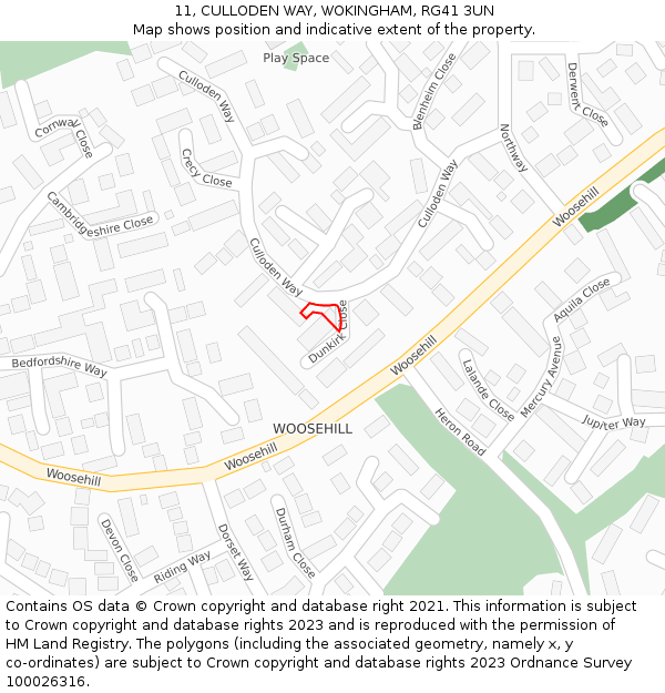 11, CULLODEN WAY, WOKINGHAM, RG41 3UN: Location map and indicative extent of plot