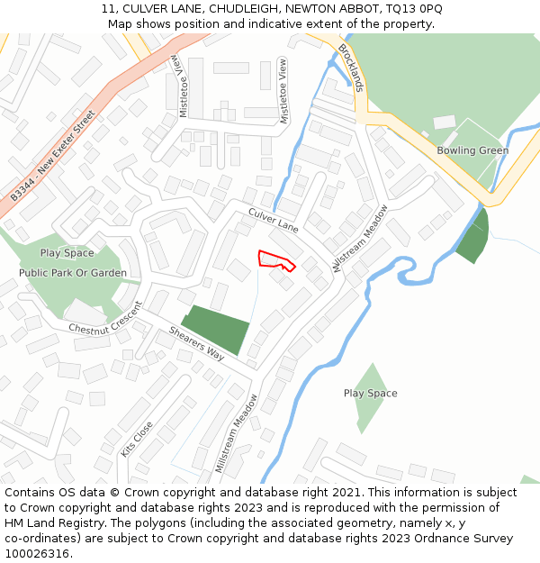 11, CULVER LANE, CHUDLEIGH, NEWTON ABBOT, TQ13 0PQ: Location map and indicative extent of plot