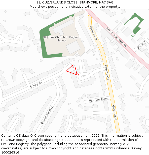 11, CULVERLANDS CLOSE, STANMORE, HA7 3AG: Location map and indicative extent of plot