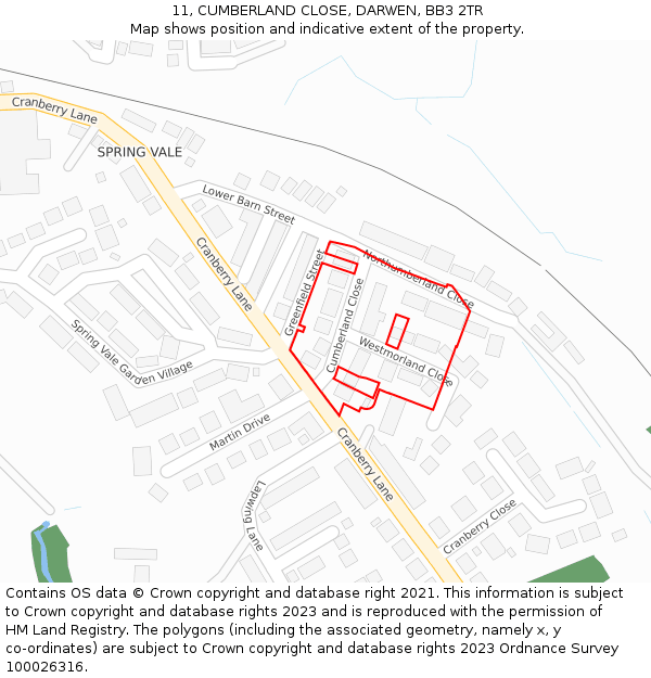 11, CUMBERLAND CLOSE, DARWEN, BB3 2TR: Location map and indicative extent of plot