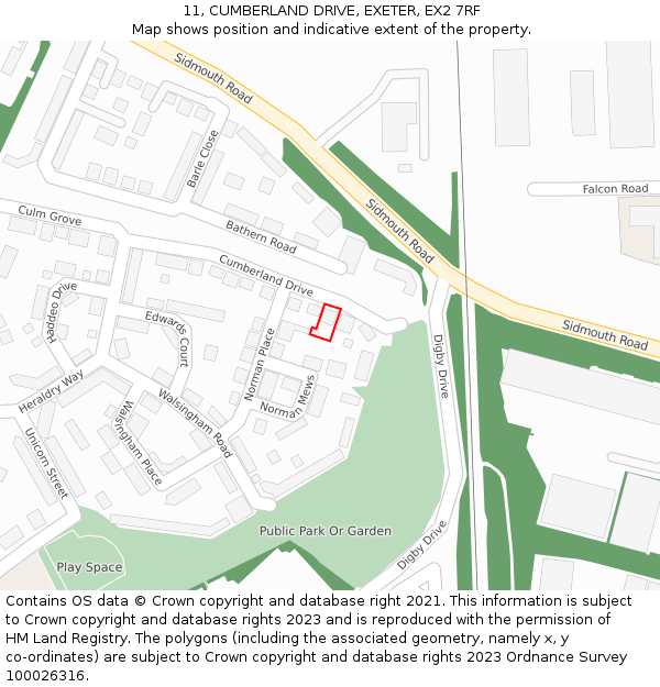 11, CUMBERLAND DRIVE, EXETER, EX2 7RF: Location map and indicative extent of plot