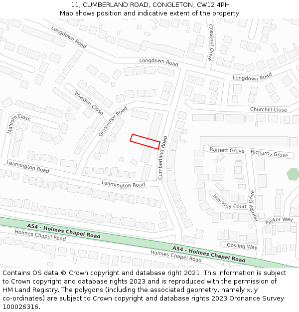 11, CUMBERLAND ROAD, CONGLETON, CW12 4PH: Location map and indicative extent of plot