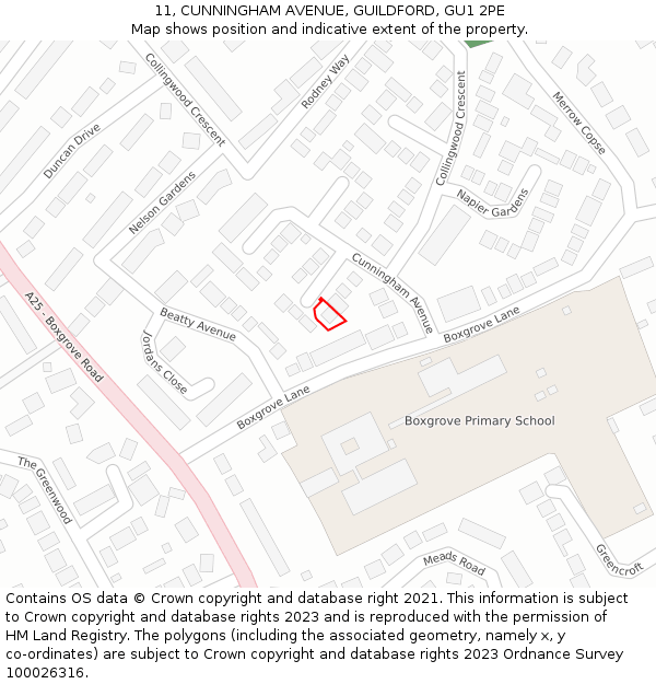 11, CUNNINGHAM AVENUE, GUILDFORD, GU1 2PE: Location map and indicative extent of plot