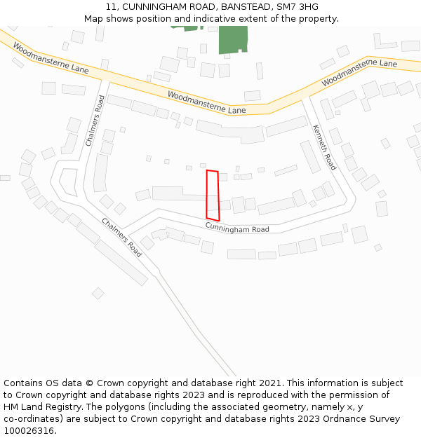 11, CUNNINGHAM ROAD, BANSTEAD, SM7 3HG: Location map and indicative extent of plot