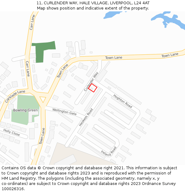 11, CURLENDER WAY, HALE VILLAGE, LIVERPOOL, L24 4AT: Location map and indicative extent of plot