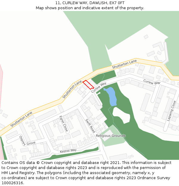 11, CURLEW WAY, DAWLISH, EX7 0FT: Location map and indicative extent of plot