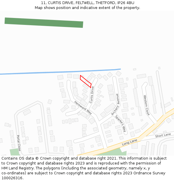 11, CURTIS DRIVE, FELTWELL, THETFORD, IP26 4BU: Location map and indicative extent of plot