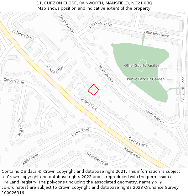 11, CURZON CLOSE, RAINWORTH, MANSFIELD, NG21 0BQ: Location map and indicative extent of plot