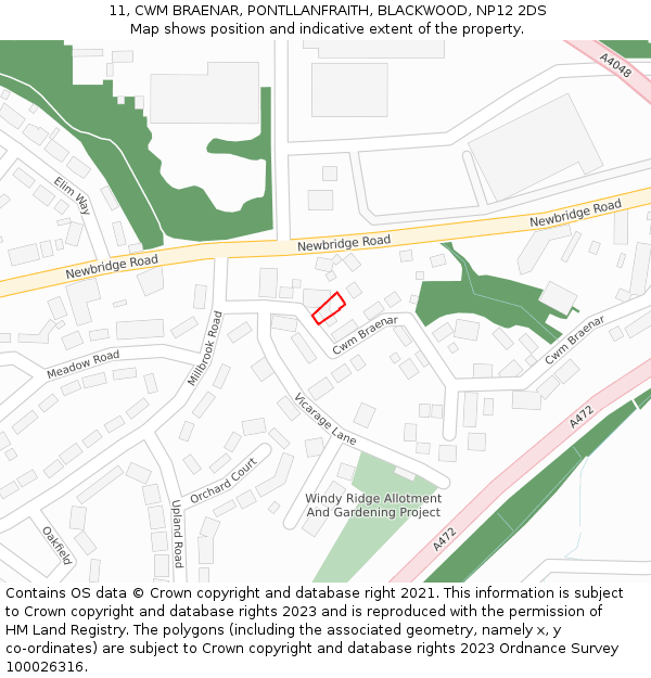 11, CWM BRAENAR, PONTLLANFRAITH, BLACKWOOD, NP12 2DS: Location map and indicative extent of plot