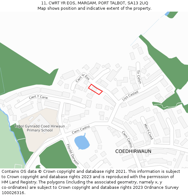 11, CWRT YR EOS, MARGAM, PORT TALBOT, SA13 2UQ: Location map and indicative extent of plot