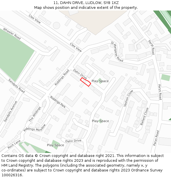 11, DAHN DRIVE, LUDLOW, SY8 1XZ: Location map and indicative extent of plot