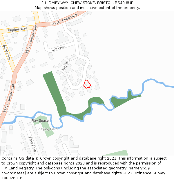 11, DAIRY WAY, CHEW STOKE, BRISTOL, BS40 8UP: Location map and indicative extent of plot