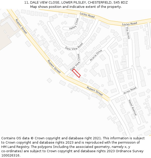 11, DALE VIEW CLOSE, LOWER PILSLEY, CHESTERFIELD, S45 8DZ: Location map and indicative extent of plot