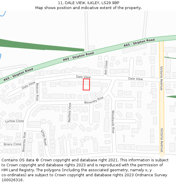 11, DALE VIEW, ILKLEY, LS29 9BP: Location map and indicative extent of plot