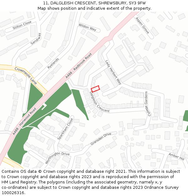 11, DALGLEISH CRESCENT, SHREWSBURY, SY3 9FW: Location map and indicative extent of plot
