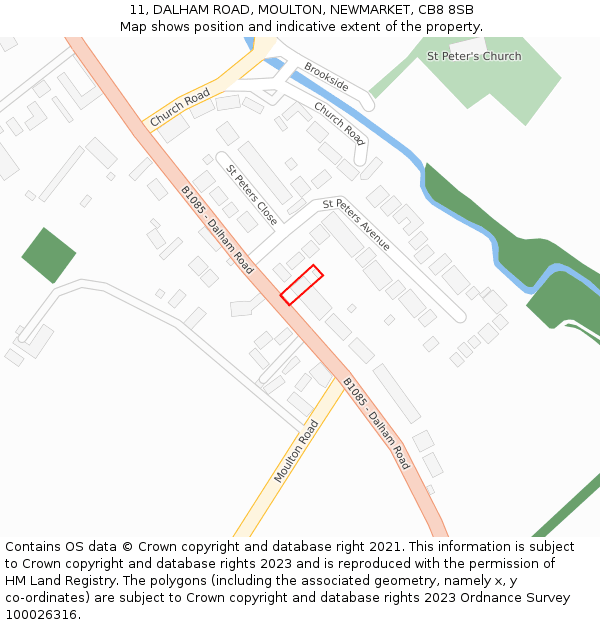 11, DALHAM ROAD, MOULTON, NEWMARKET, CB8 8SB: Location map and indicative extent of plot