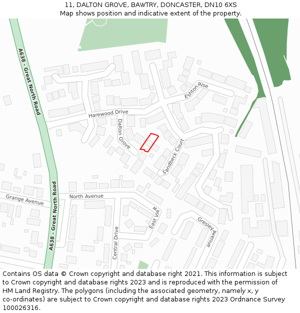 11, DALTON GROVE, BAWTRY, DONCASTER, DN10 6XS: Location map and indicative extent of plot