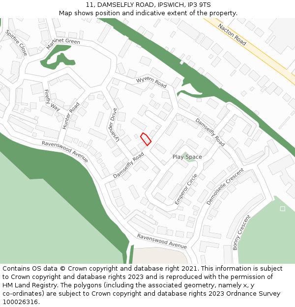 11, DAMSELFLY ROAD, IPSWICH, IP3 9TS: Location map and indicative extent of plot