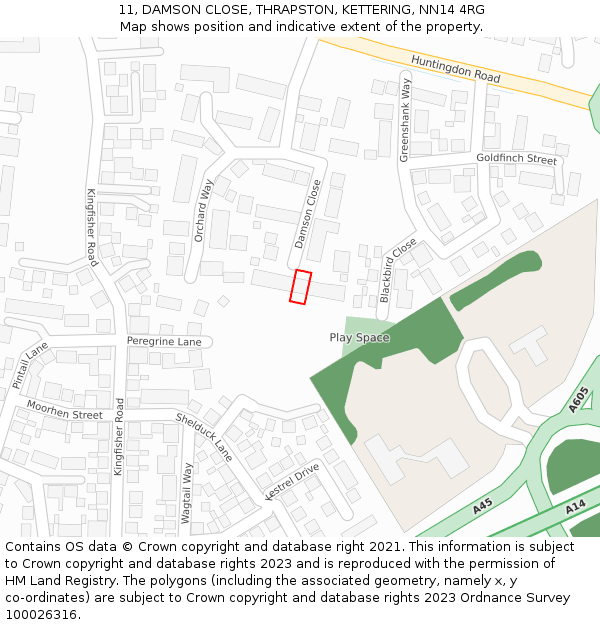 11, DAMSON CLOSE, THRAPSTON, KETTERING, NN14 4RG: Location map and indicative extent of plot