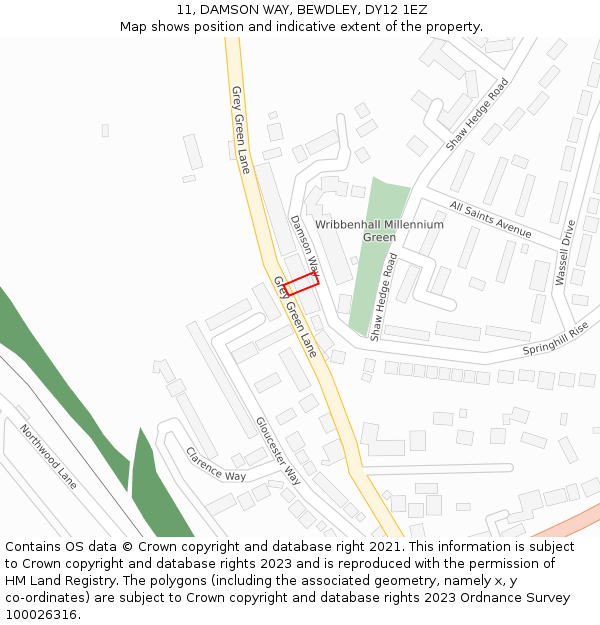 11, DAMSON WAY, BEWDLEY, DY12 1EZ: Location map and indicative extent of plot