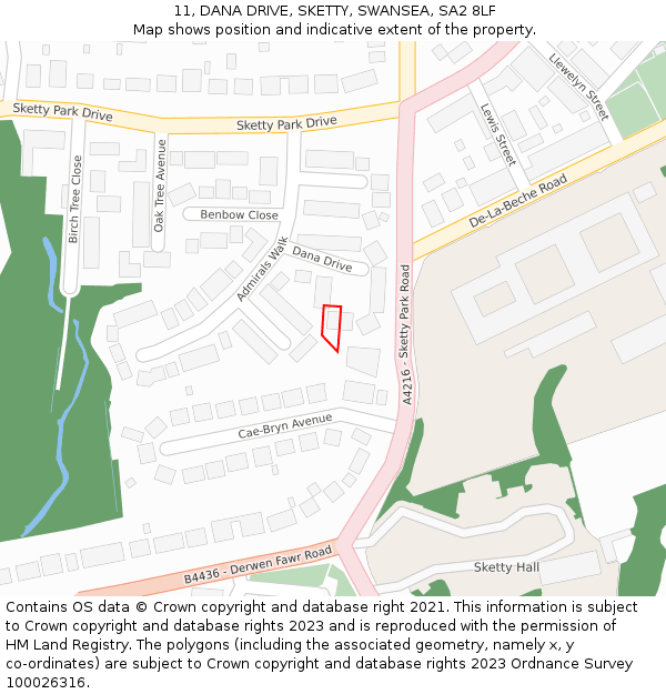 11, DANA DRIVE, SKETTY, SWANSEA, SA2 8LF: Location map and indicative extent of plot