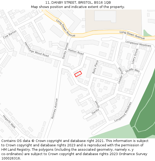 11, DANBY STREET, BRISTOL, BS16 1QB: Location map and indicative extent of plot