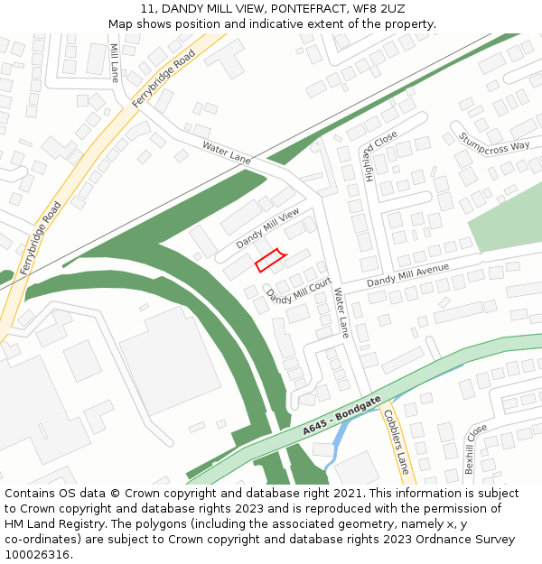 11, DANDY MILL VIEW, PONTEFRACT, WF8 2UZ: Location map and indicative extent of plot