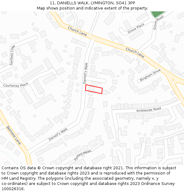 11, DANIELLS WALK, LYMINGTON, SO41 3PP: Location map and indicative extent of plot
