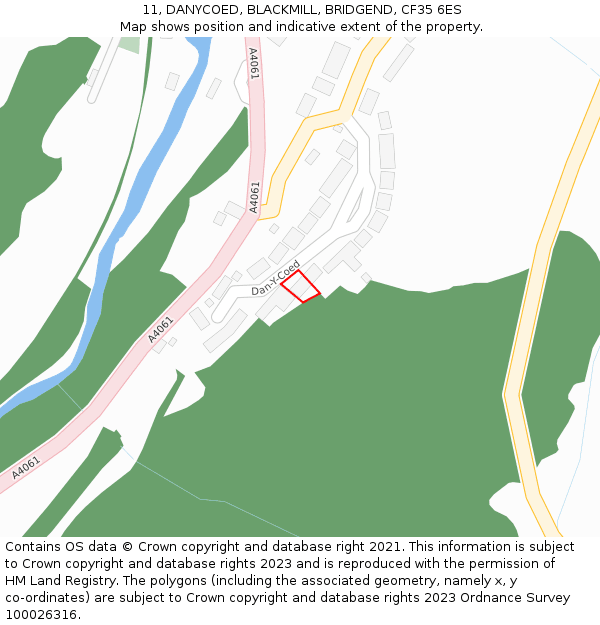 11, DANYCOED, BLACKMILL, BRIDGEND, CF35 6ES: Location map and indicative extent of plot