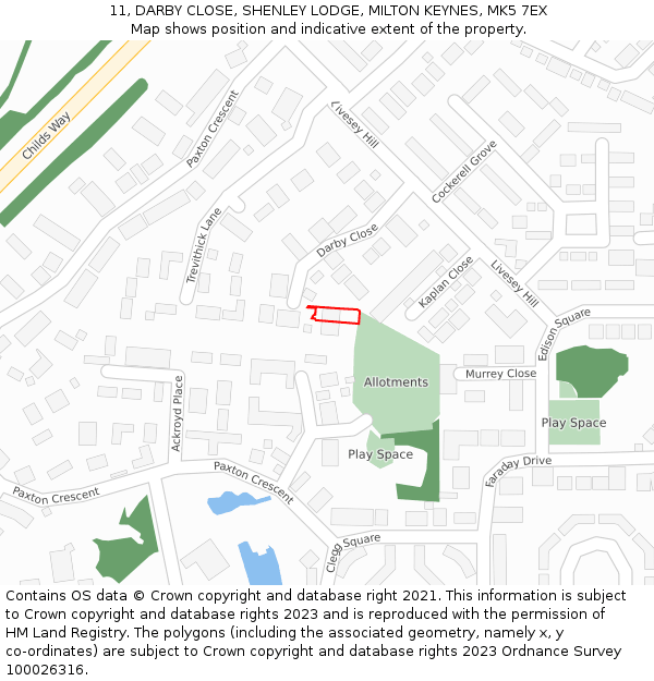 11, DARBY CLOSE, SHENLEY LODGE, MILTON KEYNES, MK5 7EX: Location map and indicative extent of plot