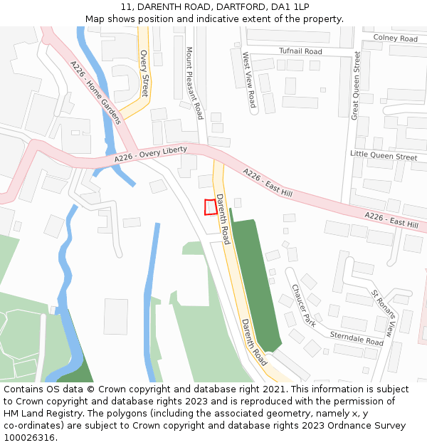 11, DARENTH ROAD, DARTFORD, DA1 1LP: Location map and indicative extent of plot