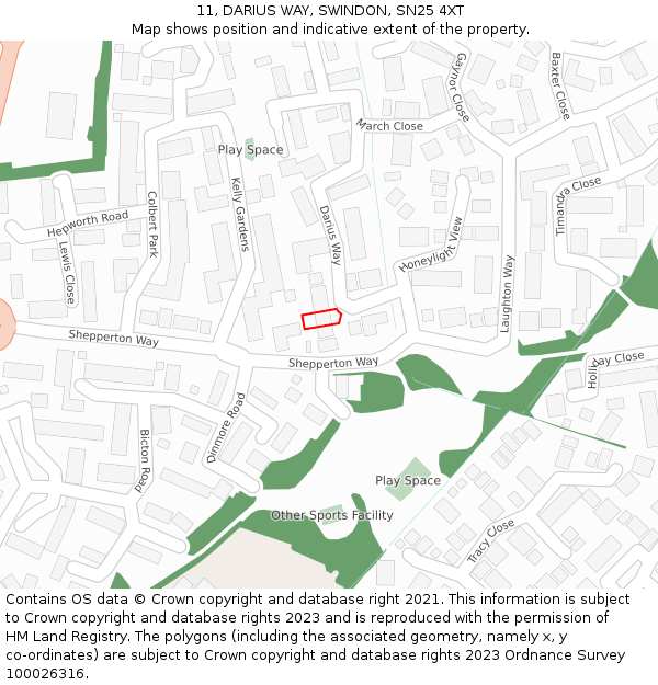 11, DARIUS WAY, SWINDON, SN25 4XT: Location map and indicative extent of plot