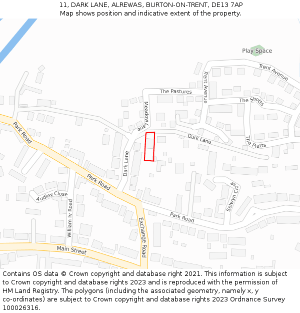 11, DARK LANE, ALREWAS, BURTON-ON-TRENT, DE13 7AP: Location map and indicative extent of plot