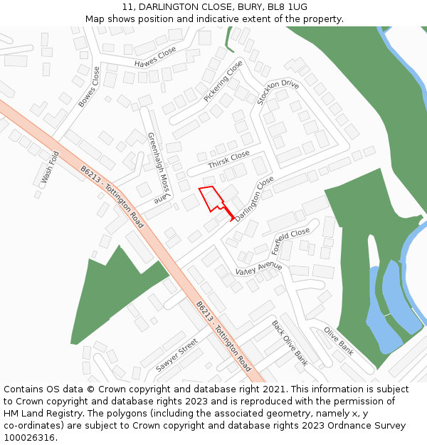 11, DARLINGTON CLOSE, BURY, BL8 1UG: Location map and indicative extent of plot