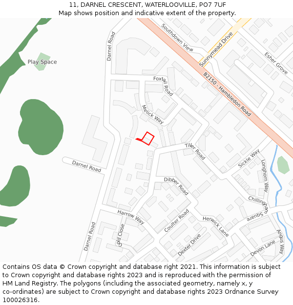 11, DARNEL CRESCENT, WATERLOOVILLE, PO7 7UF: Location map and indicative extent of plot