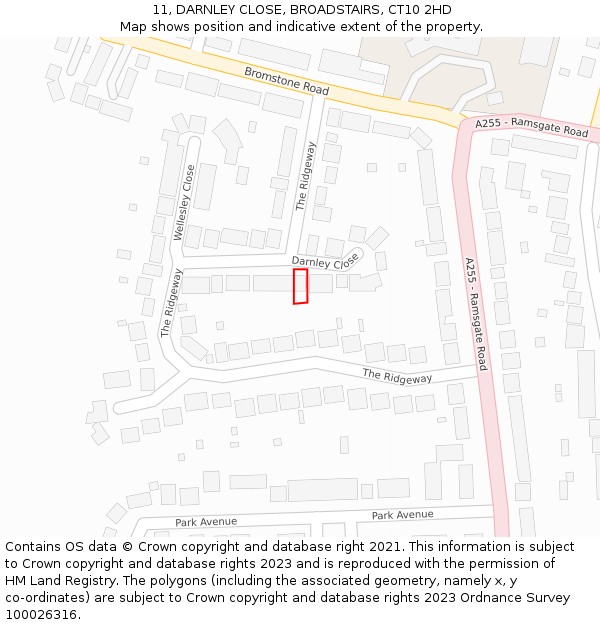 11, DARNLEY CLOSE, BROADSTAIRS, CT10 2HD: Location map and indicative extent of plot