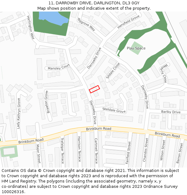 11, DARROWBY DRIVE, DARLINGTON, DL3 0GY: Location map and indicative extent of plot